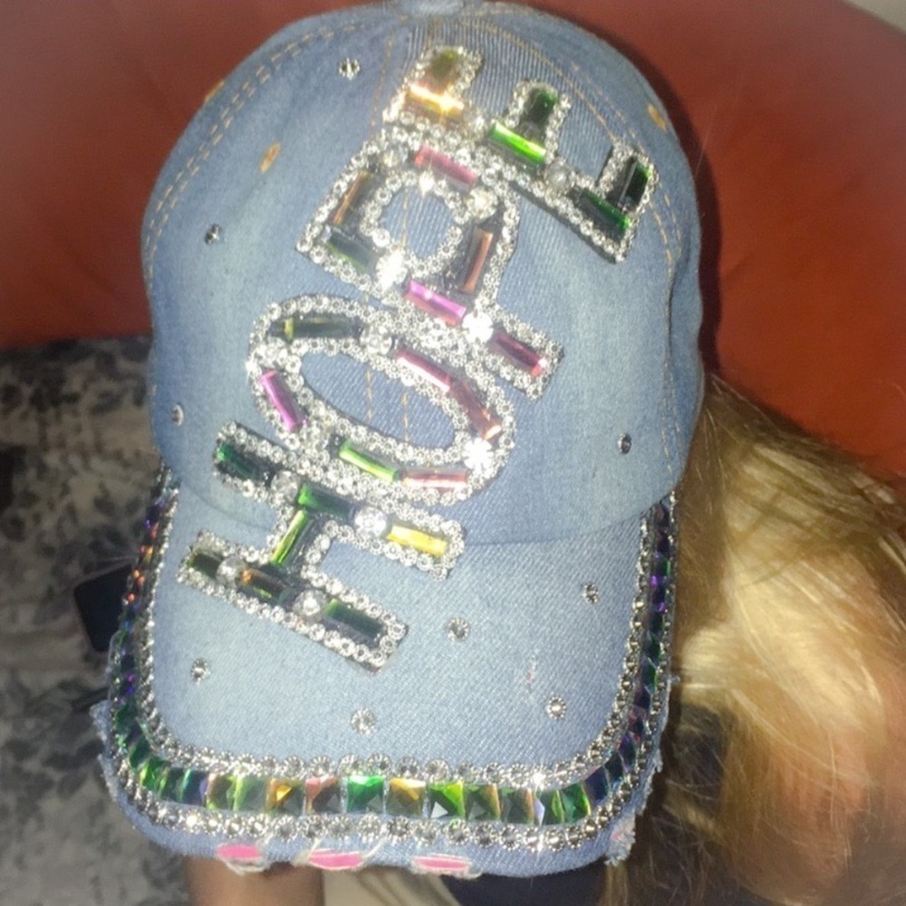HOPE Distressed Denim jewel Embellished baseball hat cap